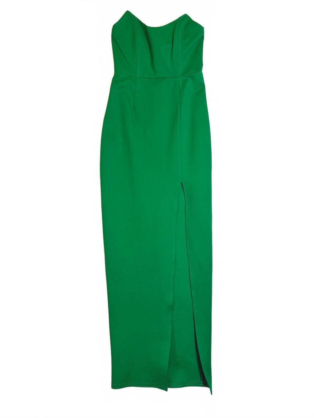 Superdown Ryleigh Revolve Green Strapless Maxi Dress XS Front Slit Formal Prom